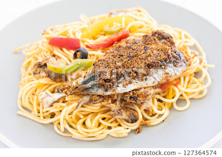 美味的沙丁魚義大利麵 127364574