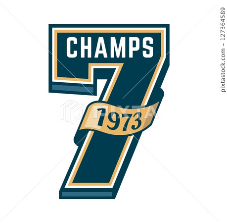 Varsity sport patch with number 7 for university team or college league, vector emblem. Varsity sport patch, number 7 Seven and ribbon for basketball, rugby football or baseball players club t shirt 127364589