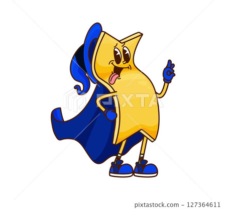 Cartoon groovy Halloween pasta mage character with funny face, vector wizard. Halloween holiday pasta cartoon character with silly tongue out and smile in witch hat and magician mantle or mage cape Cartoon groovy Halloween pasta mage character with funny face, vector wizard. Halloween holiday pasta cartoon character with silly tongue out and smile in witch hat and magician mantle or mage cape 127364611