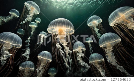 Fantastic glowing jellyfish 127364633