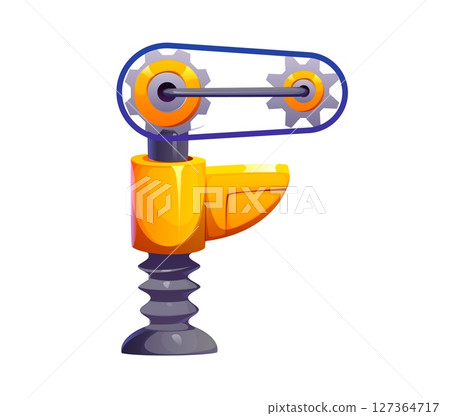 Robot hand font, cyborg machine gear wheel or robotic mechanism typeface, cartoon vector. Robot hand font type of letter F for English alphabet of cyborg robot mechanical part with cogwheels 127364717