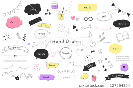 Cute hand-drawn speech bubble set Cute hand-drawn speech bubble set 127364804