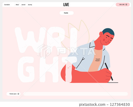 Writing people, modern flat vector concept illustration- sitting woman thoughtfully writing on paper, bubble near head Metaphor for reflection, personal insight, contemplation, creative expression 127364830