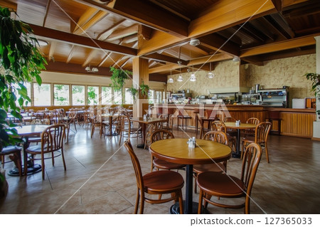 wooden table and chair in restaurant wooden table and chair in restaurant 127365033
