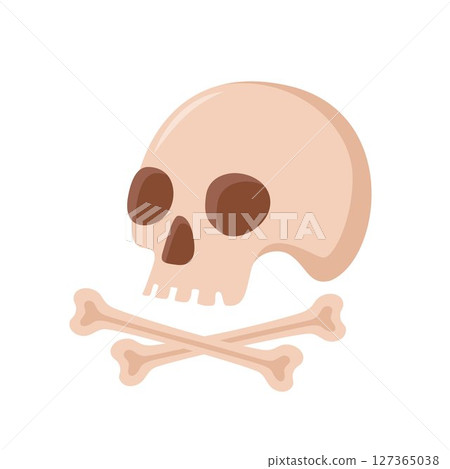 Human skull with bones, teeth. Archaeological find. Historical value. Image for books, articles, posters, archeology, history of past, excavations presentations. Vector 127365038