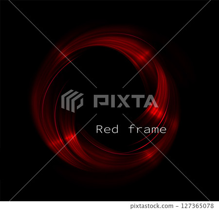 Isolated red round frame with bright glitter, abstract figure on black background 127365078