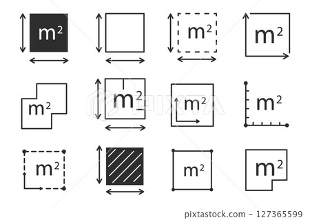 Square meter icon line quantity area, m2 measuring area sign symbol. Simple territory measurement. Flat area square meter. 127365599