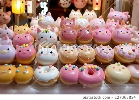 節日攤位上擺滿了貓形甜甜圈 127365854