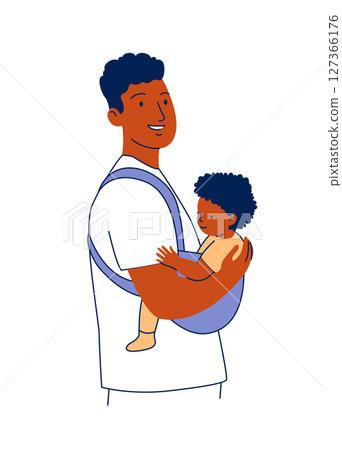 Father Holding Baby in Sling Babywearing Illustration in Flat Style 127366176