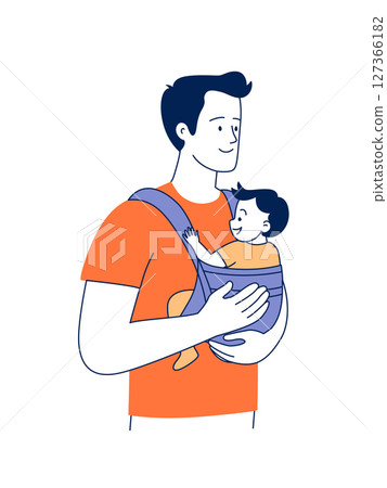 Father Holding Baby in Sling Babywearing Illustration in Flat Style Father Holding Baby in Sling Babywearing Illustration in Flat Style 127366182