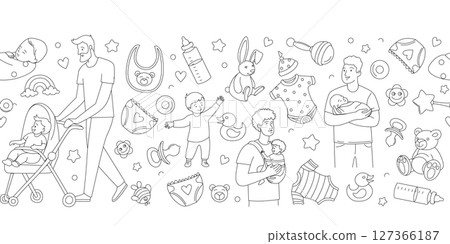 Father and Baby Pattern Line Art Baby Items and Parenting Illustration Father and Baby Pattern Line Art Baby Items and Parenting Illustration 127366187