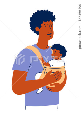 Father Holding Baby in Sling Babywearing Illustration in Flat Style Father Holding Baby in Sling Babywearing Illustration in Flat Style 127366190