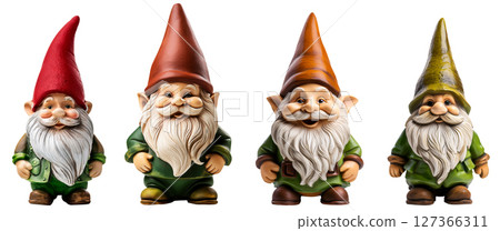 Cute Smiling Garden Gnome Isolated on White Background - Generative Ai 127366311