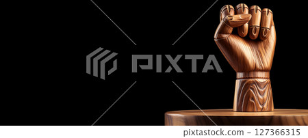 Detailed Wooden Fist Sculpture Symbolizing Strength and Determination - Generative Ai 127366315
