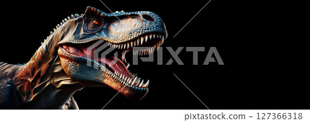 Dinosaur Tyrannosaurus Rex Roaring Isolated on Black Background - Generative Ai 127366318