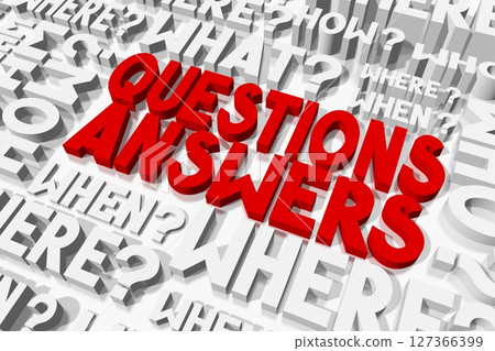 Questions and answers - red words, typographical concept - 3D illustration Questions and answers - red words, typographical concept - 3D illustration 127366399