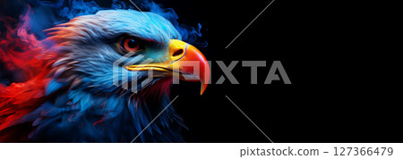 Eagle Head with Blue and Red Smoke Isolated on Black Background - Generative Ai Eagle Head with Blue and Red Smoke Isolated on Black Background - Generative Ai 127366479