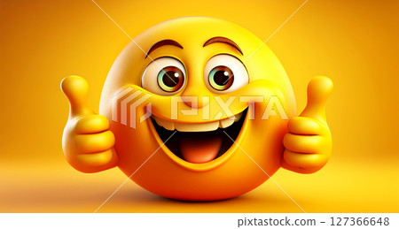 Happy Yellow Smiling Emoji with Thumbs Up on Yellow-Orange Background - Generative Ai Happy Yellow Smiling Emoji with Thumbs Up on Yellow-Orange Background - Generative Ai 127366648