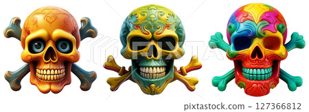Human Skulls with Crossbones Isolated on White Background - Generative Ai 127366812