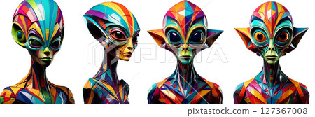Multicolored Alien with Geometric Shapes Isolated on White Background - Generative Ai 127367008