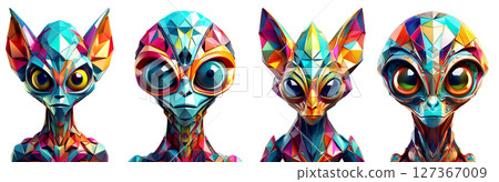 Multicolored Alien with Geometric Shapes Isolated on White Background - Generative Ai 127367009