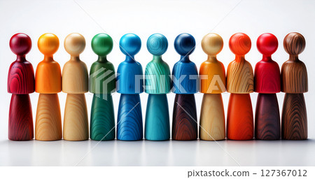 Multicolored Wooden People Figures Isolated on White Background - Generative Ai Multicolored Wooden People Figures Isolated on White Background - Generative Ai 127367012
