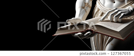 Marble Female Hands of an Ancient Statue Holding an Open Book on Black Background - Generative Ai Marble Female Hands of an Ancient Statue Holding an Open Book on Black Background - Generative Ai 127367055