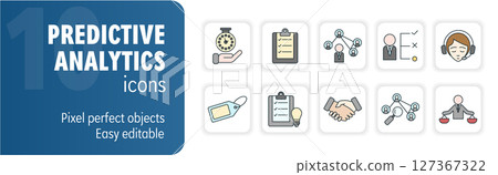 Predictive analytics icons set featuring data science and forecasting Predictive analytics icons set featuring data science and forecasting 127367322