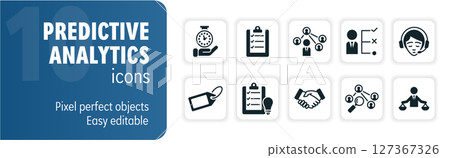 Business people working with predictive analytics icons set 127367326