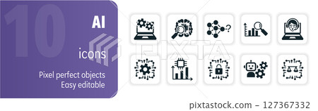 Set of ten ai icons featuring machine learning, deep learning and ai ethics concepts Set of ten ai icons featuring machine learning, deep learning and ai ethics concepts 127367332
