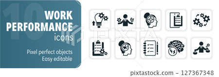 Business people working on their work performance to achieve better results icon set Business people working on their work performance to achieve better results icon set 127367348