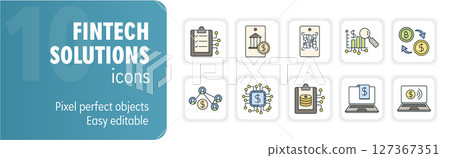 Fintech solutions icon set presenting financial technology and innovation Fintech solutions icon set presenting financial technology and innovation 127367351