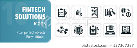 Fintech solutions icon set with bank, cryptocurrency, and financial technology symbols Fintech solutions icon set with bank, cryptocurrency, and financial technology symbols 127367357
