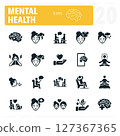 Mental health silhouette icon set featuring people experiencing mental health challenges and seeking help 127367365