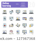 Online learning icons representing different aspects of digital education 127367368