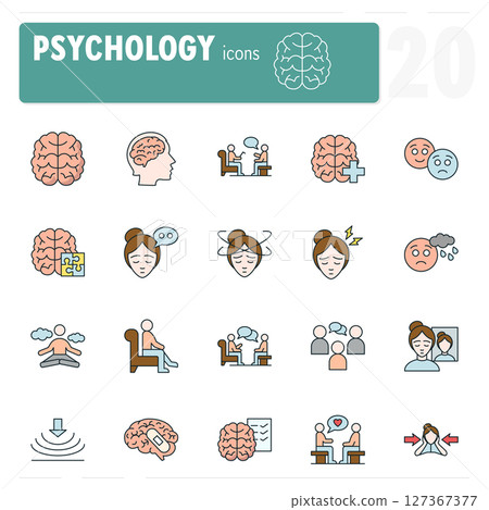 Psychology, psychotherapy and counseling icons showing mental health concepts 127367377