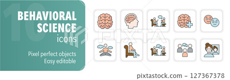 Behavioral science icon set representing psychology and mental health concepts Behavioral science icon set representing psychology and mental health concepts 127367378