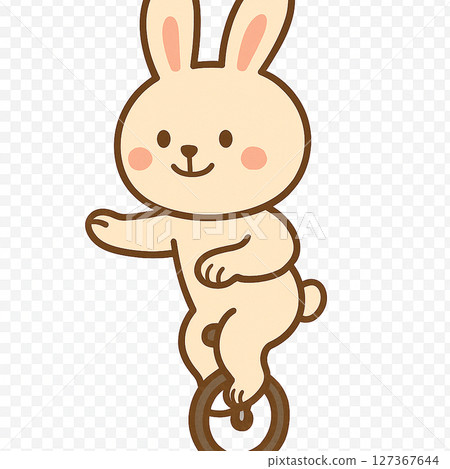 "Illustration of a cute rabbit riding a unicycle" 127367644