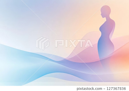 Abstract illustration of a pregnant woman silhouette surrounded by flowing colorful waves 127367836