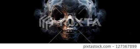 Surreal Photo of a Skull with Smoke Isolated on Black Background - Generative Ai 127367899