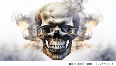 Surreal Photo of a Skull with Smoke Isolated on White Background - Generative Ai 127367903