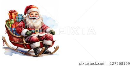 Vintage Illustration of Adorable Santa Claus in his Sleigh full of Presents - Generative Ai Vintage Illustration of Adorable Santa Claus in his Sleigh full of Presents - Generative Ai 127368199