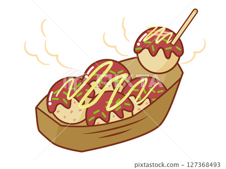 5 mayonnaise takoyaki balls in a boat dish with toothpicks_with outline 5 mayonnaise takoyaki balls in a boat dish with toothpicks_with outline 127368493