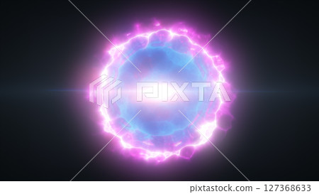Glowing purple-blue energy sphere with soft light waves and a dreamy sci-fi ambiance against a dark background Glowing purple-blue energy sphere with soft light waves and a dreamy sci-fi ambiance against a dark background 127368633