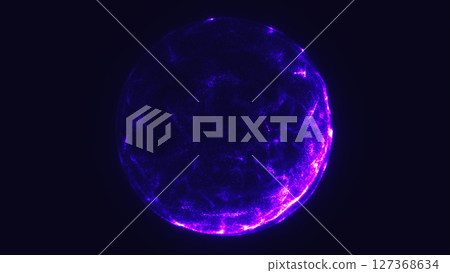 Bright magenta glowing plasma sphere radiating energy and digital texture Bright magenta glowing plasma sphere radiating energy and digital texture 127368634