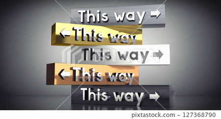 This way - words on metal blocks - 3D illustration 127368790