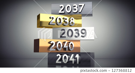 2037, 2038, 2039, 2040, 2041 - words on metal blocks - 3D illustration 2037, 2038, 2039, 2040, 2041 - words on metal blocks - 3D illustration 127368812