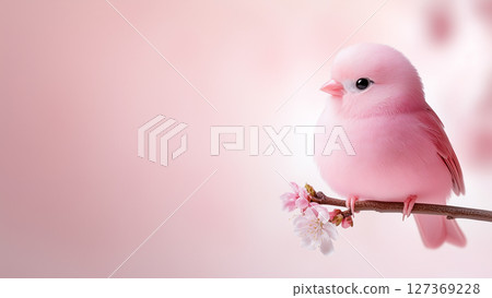 Pink Bird with Branch against a simple background 127369228