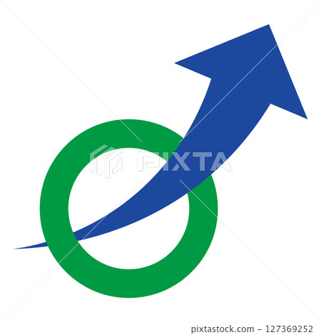 Right-sloping arrow passing through a round frame Growth White background 127369252