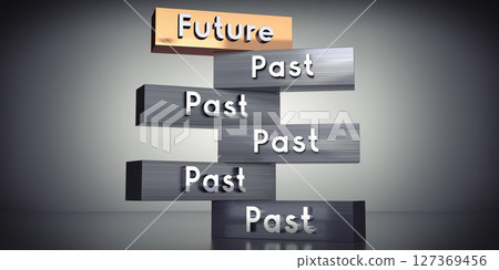 Future and past - words on metal blocks - 3D illustration Future and past - words on metal blocks - 3D illustration 127369456